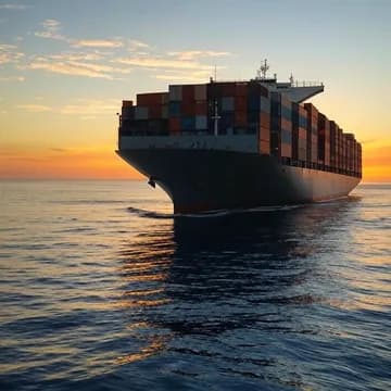 A container ship at sunset, made by Grok 2