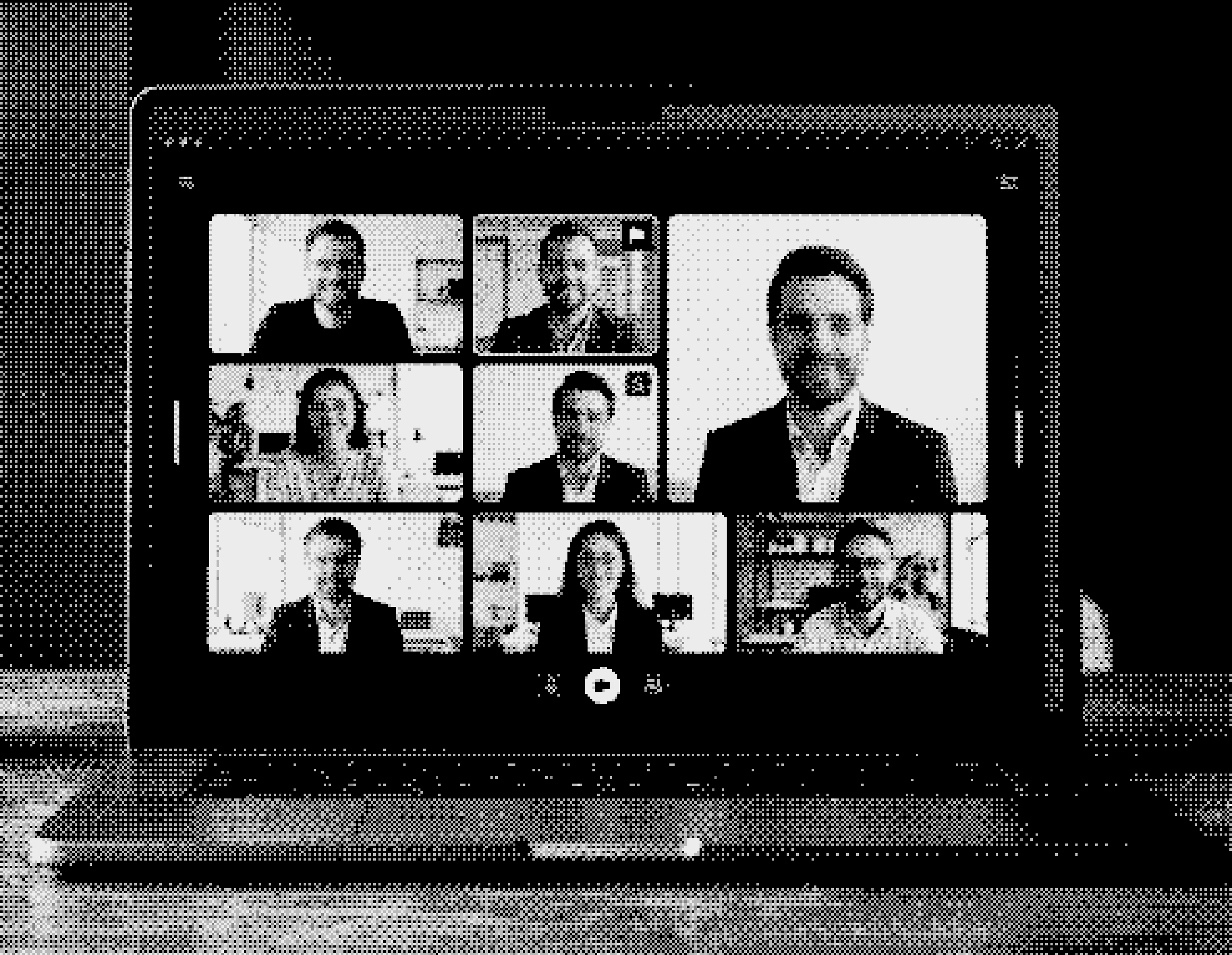 Halo running during a live video call — a grid of meeting participants on a laptop.